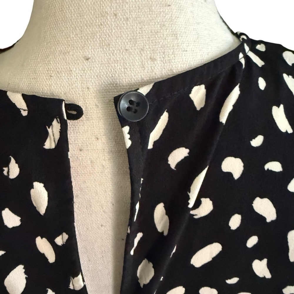 Edit by Nine Black White Patterned Midi Dress Slit Sleeve Tie Size S - Picture 8 of 13